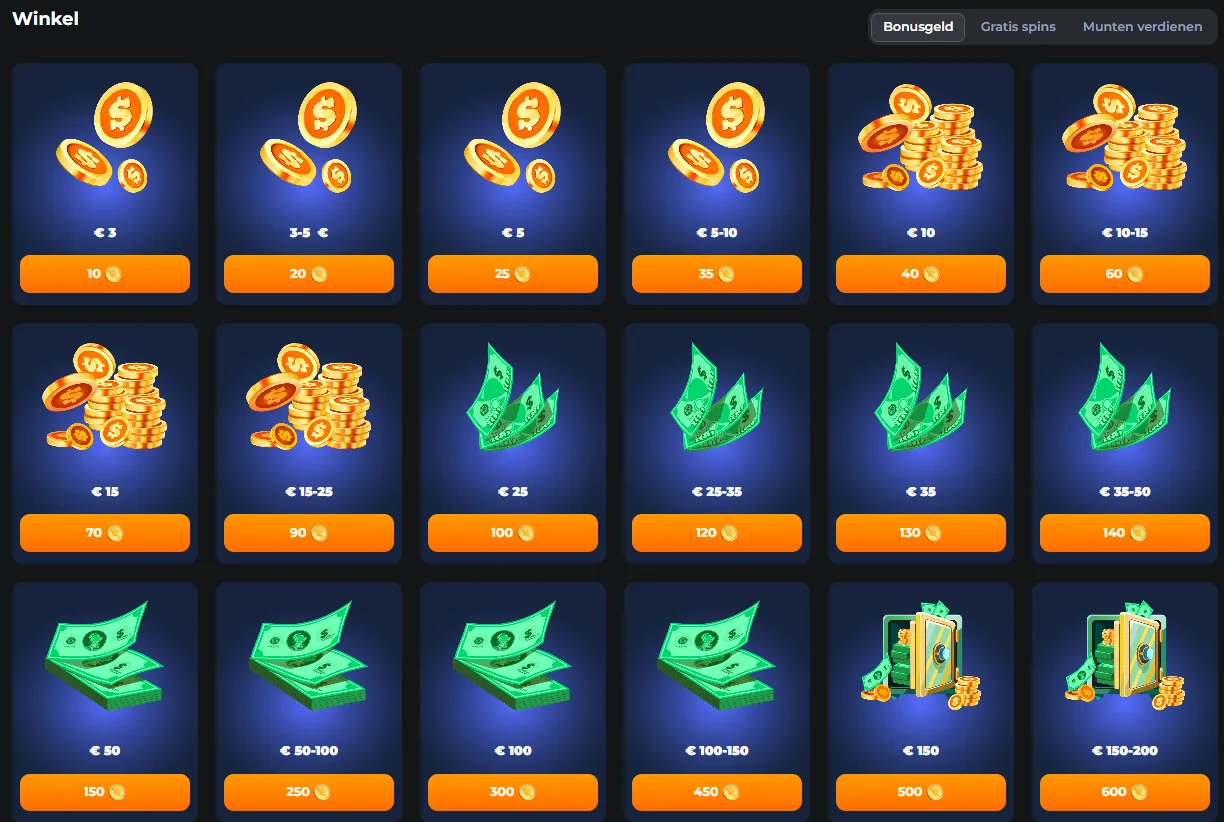Cosmic Coins-winkel van CosmicSlotz met bonusgeld dat kan worden ingewisseld voor verzamelde munten