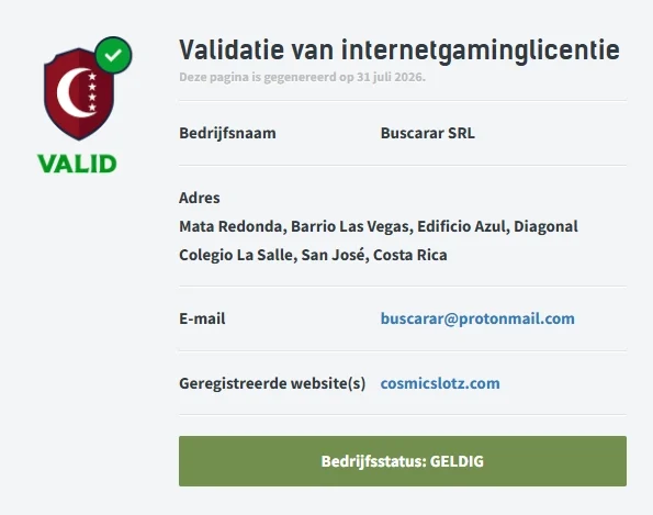 CosmicSlotz casino licentie van de Anjouan Gaming Board